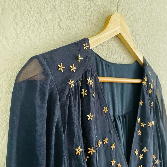French Connection Navy Star Sequin Long Sleeve Sheer Dress - Picture 7 of 16